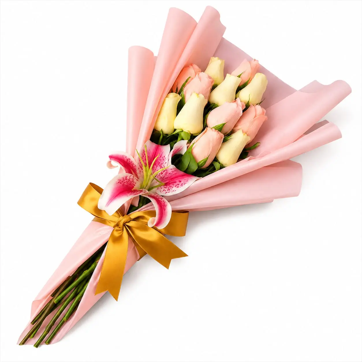 rosas rosadas y blancas para regalar arreglo floral elegante con delivery de flores en Lima